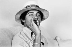 Young Obama smoking a joint in a Panama hat