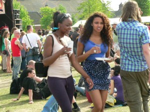 Two girls walking at Cannabis Liberation Day Festival Amsterdam 2011