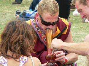 Dutch stoner toking from bong Cannabis Day Liberation Festival Amsterdam 2011