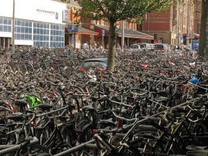 Lots of Bicycles parked in The Netherlands