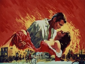Poster of Gone With the Wind, Clark Gable carrying Vivian Leigh in front of a burning Atlanta