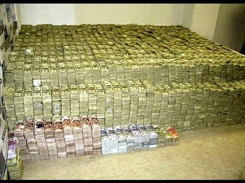 A roomful of stacked paper money