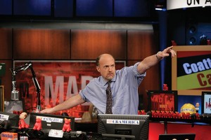 CNBC talking head Jim Cramer pointing on the set of Mad Money