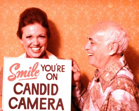 Idealized photo of Allen Funt Smile you're on Candid Camera