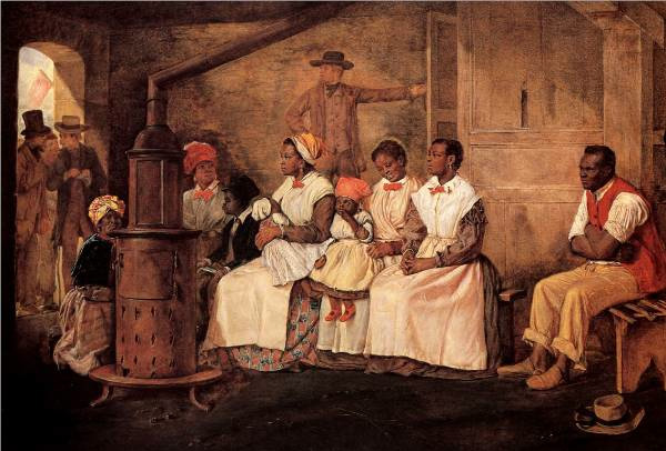 Painting of house slaves in white aprons