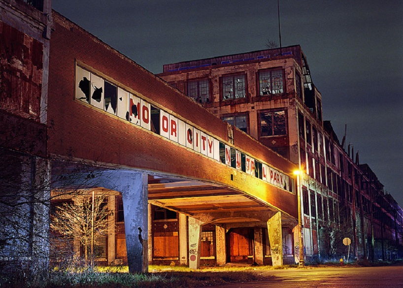 World's largest abandoned auto factory in Deetroit at night
